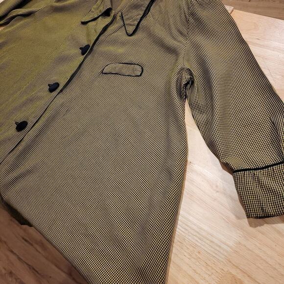 Vintage Cftc Studio Black and Yellow/green Check A-line Button Down Collared Top - Picture 3 of 13
